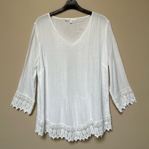 White Summer Top with Lace Trim, size S
